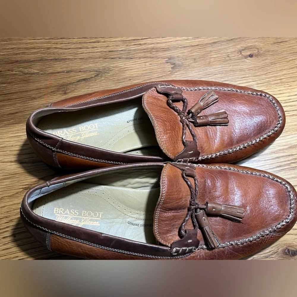 Brass Boot Walking Gloves Brown Loafer Leather Tassel Mens 12W